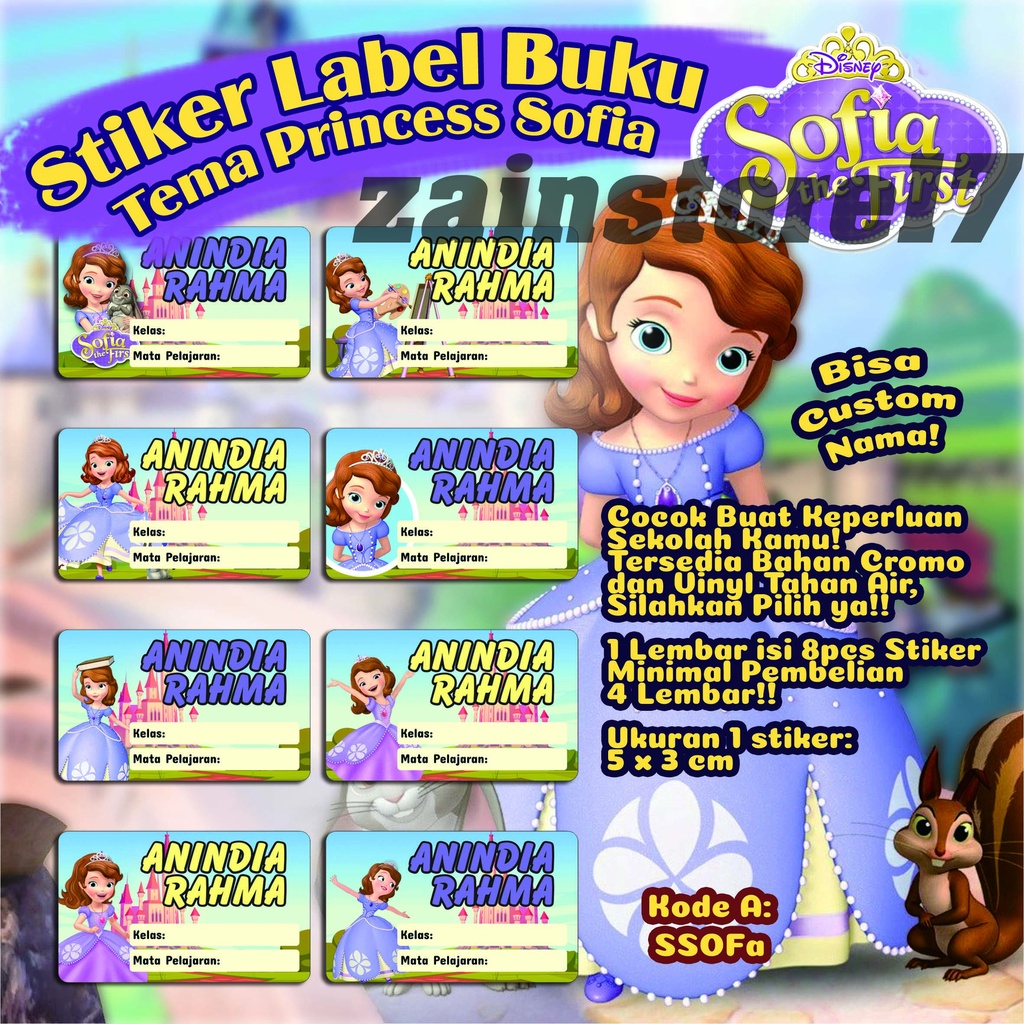 

Stiker Label Buku - Gambar Kartun PRINCESS SOFIA bisa Custom Nama