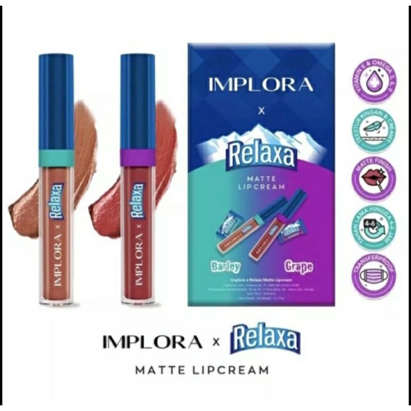 IMPLORA X RELAXA MATTE LIPCREAM LIP CREAM BARLEY AND GRAPE/BISA COD