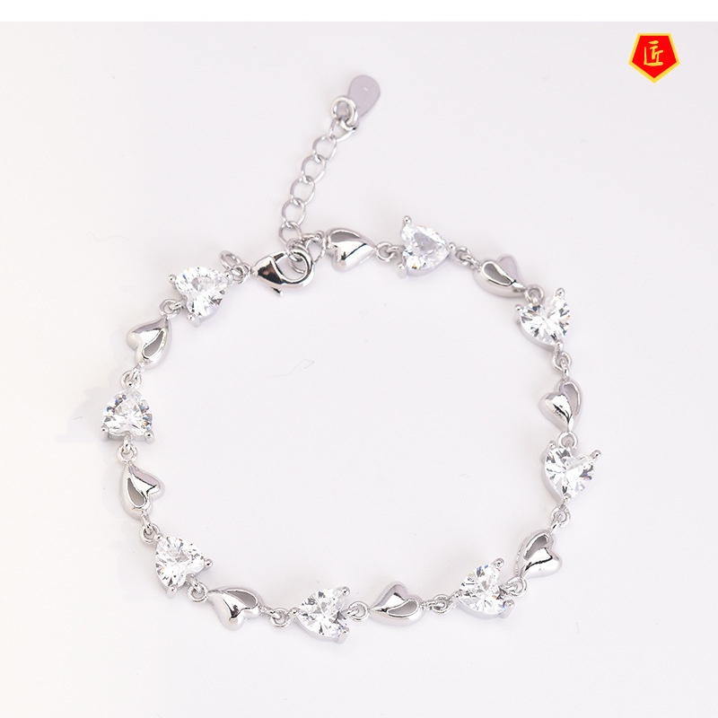 [Ready Stock]925 Silver Heart-Shaped Blue Crystal Bracelet Women's Simple