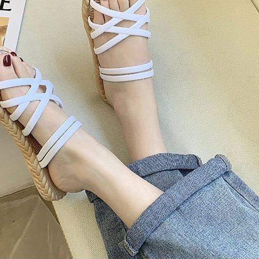 Sandal Wanita Tali Women Sandals Fashion Roman Cross Straps Flat Sandals Import Real Pict Tmall88