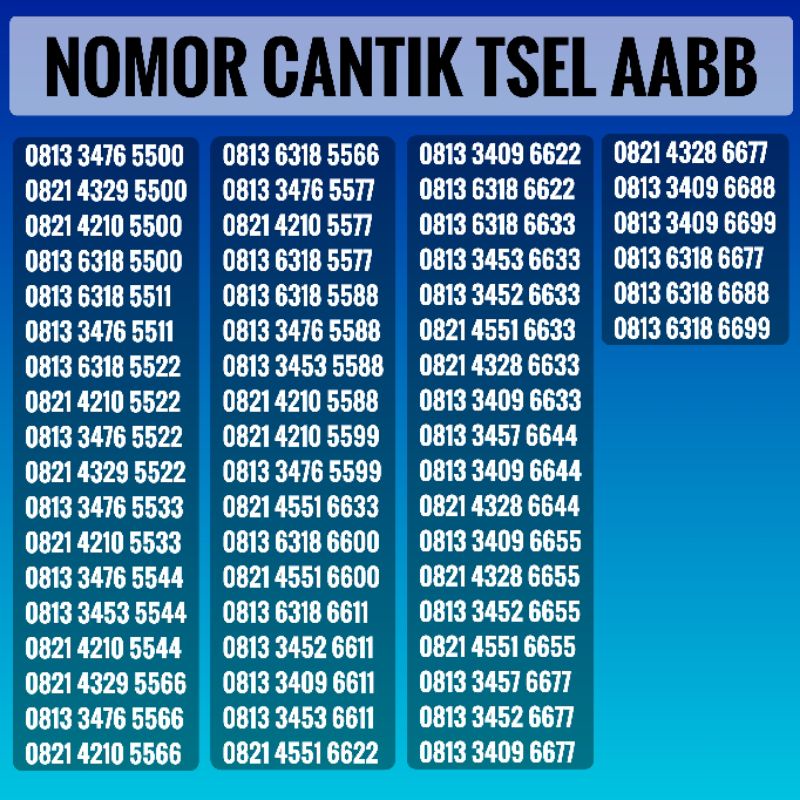 Nomor cantik telkomsel rapi ujung AABB