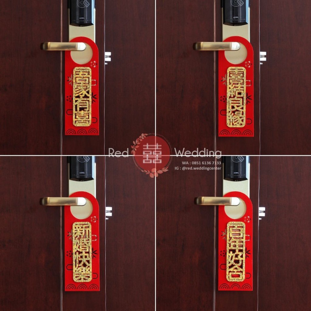 Gantungan Pintu Wedding Warna Merah Kombinasi Gold Glitter