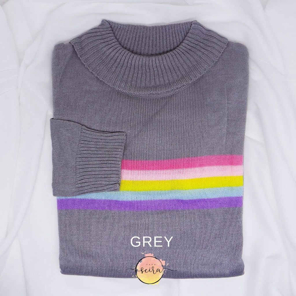 [BISA COD] Sweater Rajut Halus Turtleneck Rainbow / Atasan Wanita Rajut