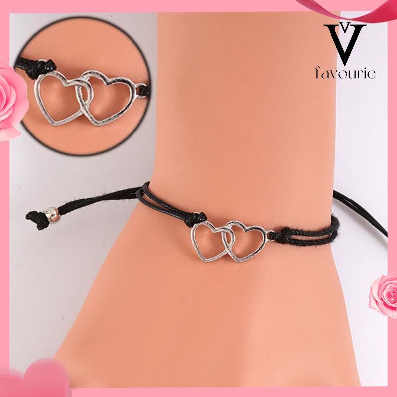 [COD]1 Pasang Double Heart Wax Woven Love Bracelet-FA