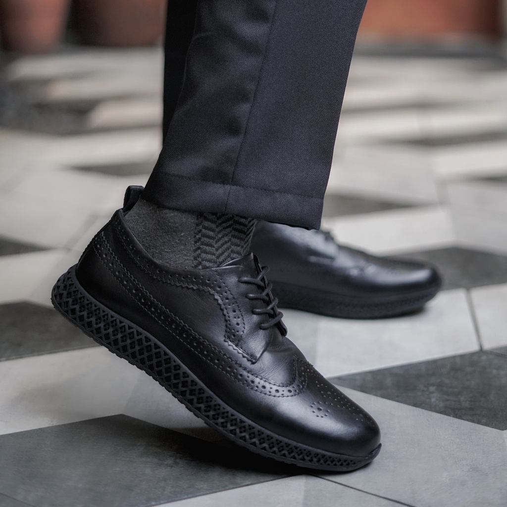 British 2.1 Black | Sepatu Kulit Asli Kantor Kerja Pria Derby Wingtip Original Footwear | FORIND Kenzios