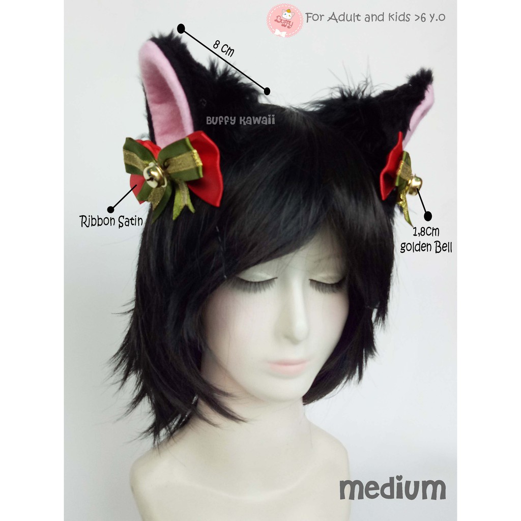 Nekomimi jepit pita bell lonceng cat ears anime cosplay kawaii lolita furry hair clip fashion