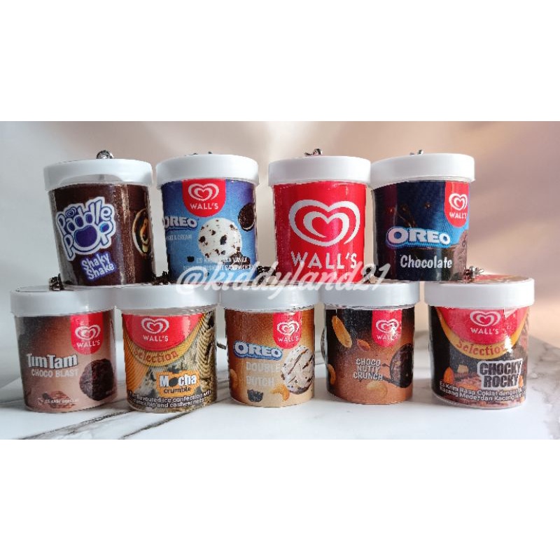 (Minimal 4 biji) Gantungan Kunci Unik Miniatur Ice Cream Cup-Wall's