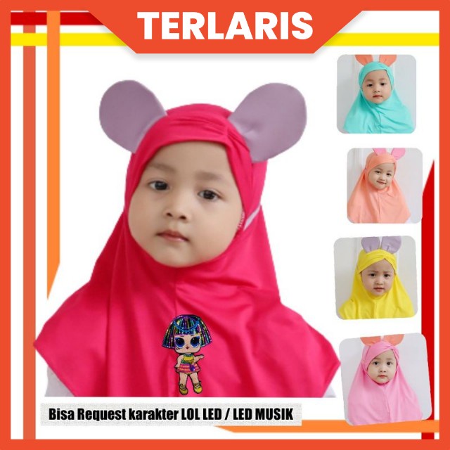 HIJAB ANAK &amp; BAYI LUCU 0-2 TAHUN LOL LED MUSIK KUPING KELINCI
