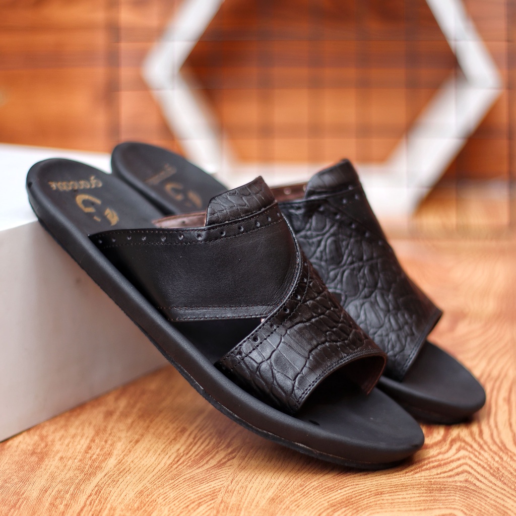 Sandal Slop Kulit Pria Sandal Slide CERA Sendal Cowok Keren Sandal Rumah Kekinian Terbaru Sandal For