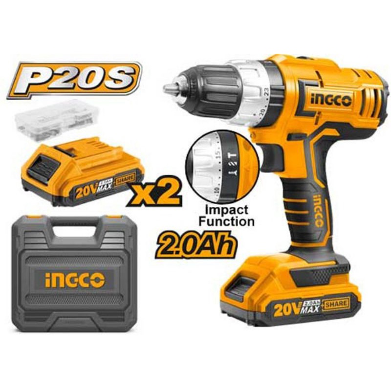 Ingco Mesin Bor Impact Cordless 20V HD (2B&1FC) CIDLI20031