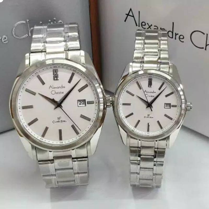 Jam Tangan Couple Alexandre Christie 8514 AC8514 AC 8514 Silver Original Stainless Steel