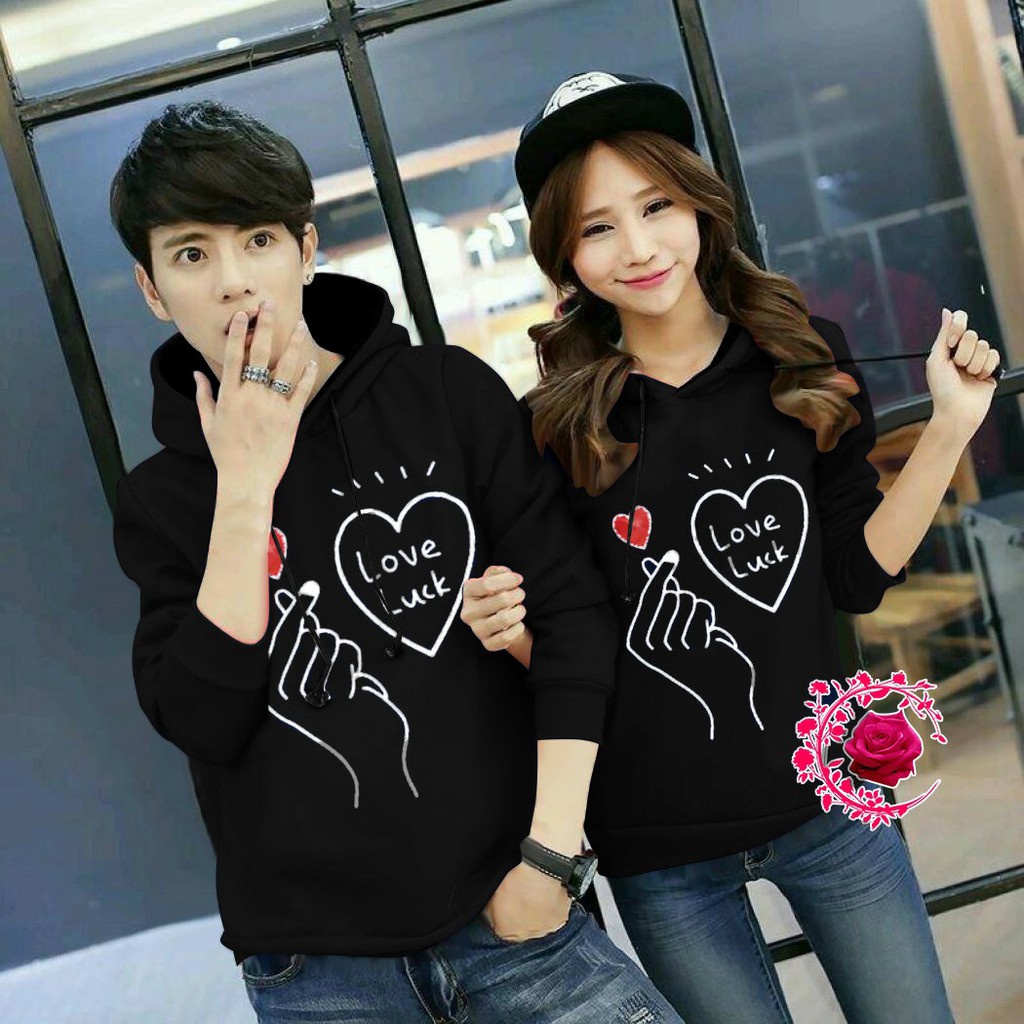 WSE390 - Sweater Hoodie Couple Love Luck / Sweater Couple Pasangan / Baju Couple / Sudah Satu Pasang Cowok Cewek / PREMIUM QUALITY