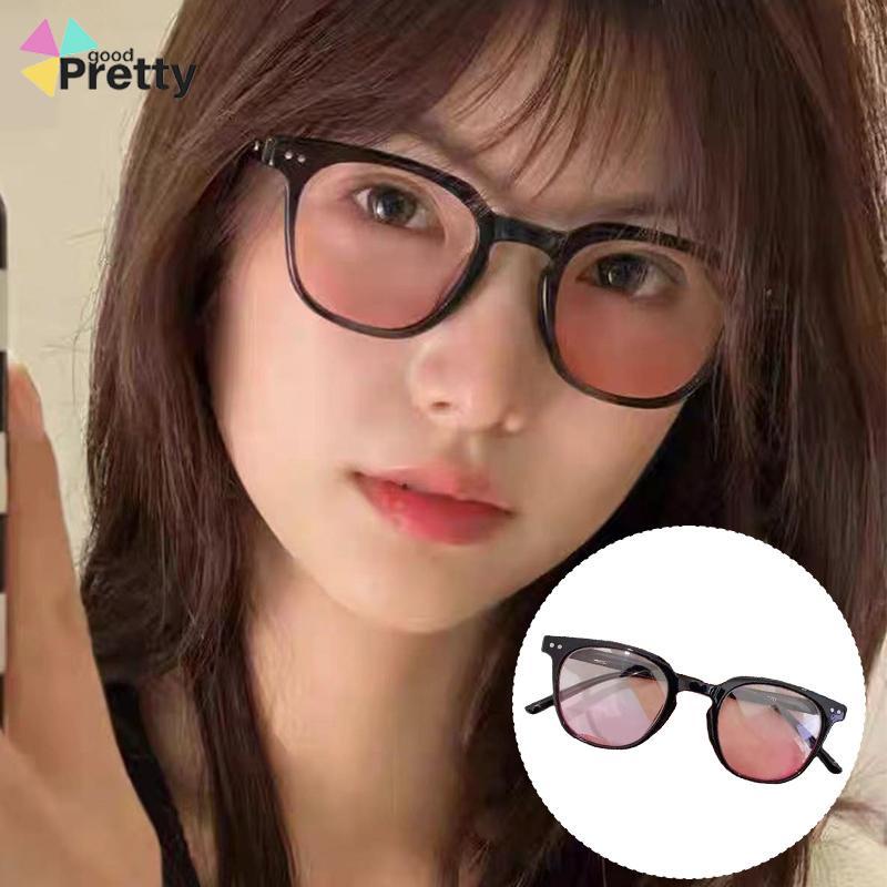 Gradient Pink Blush Glasses Wanita Trendi Wajah Bulat Kacamata Bingkai Hitam untuk Foto - PD