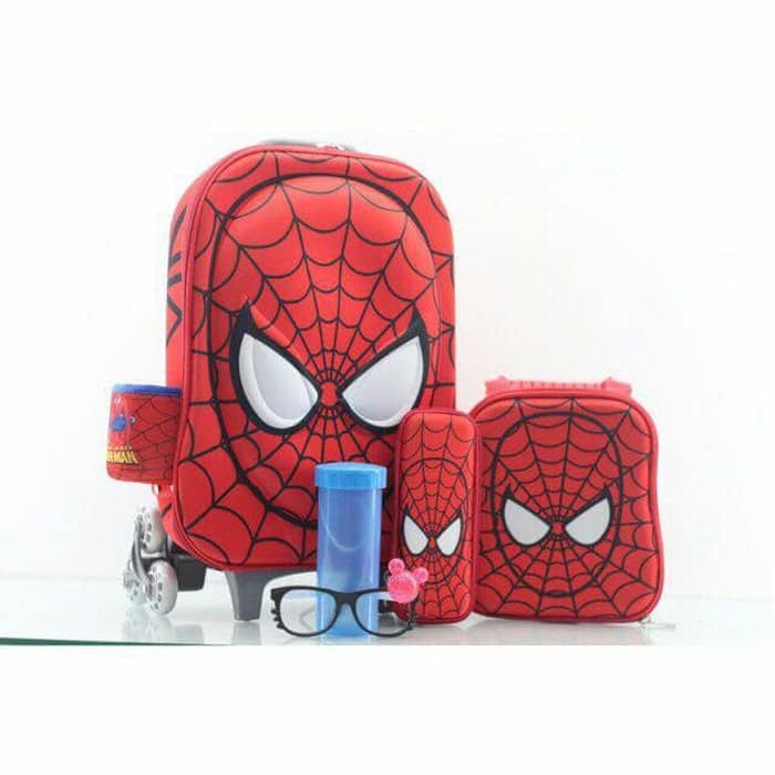 "TAS TROLLEY ANAK SPIDERMAN 3D 5IN1 KACA MATA"