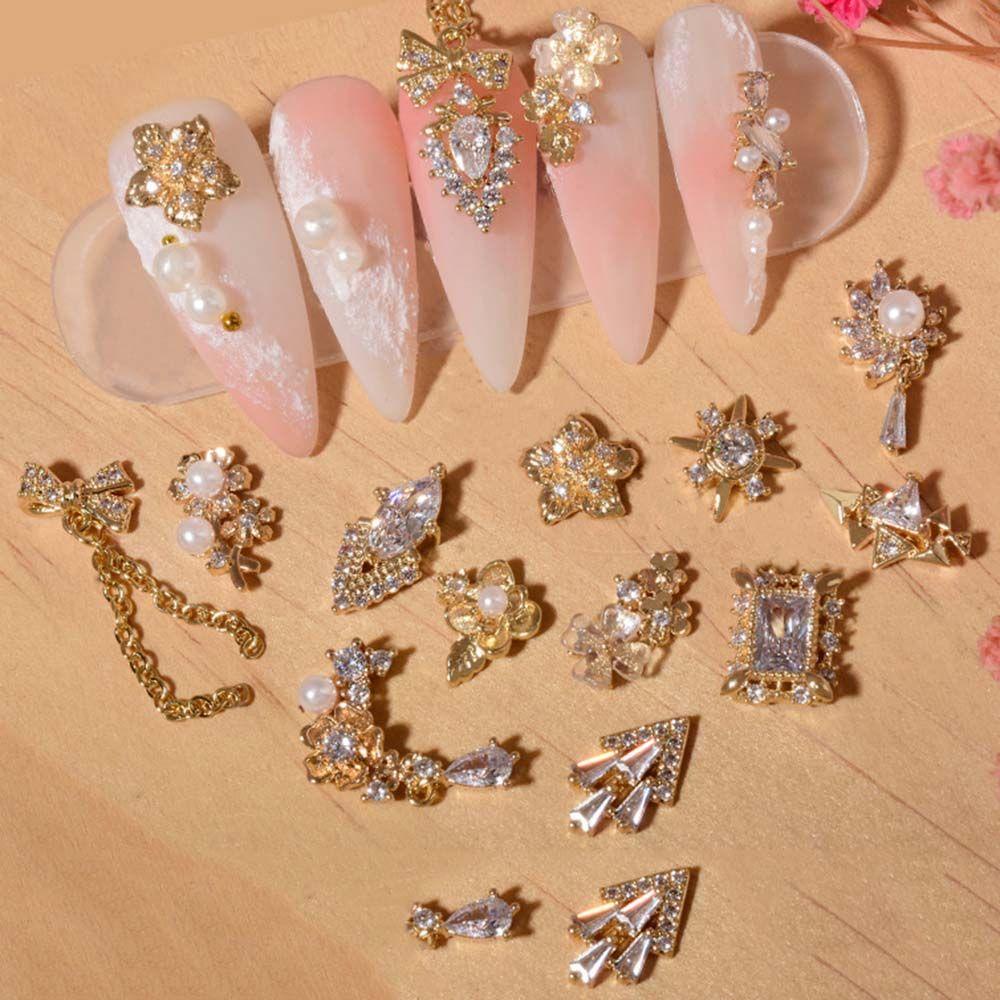 Agustina Nail Art Rhinestones Mewah Shiny Bunga Manicure Aksesoris Busur Berlian Ornamen DIY Nail Art Perhiasan