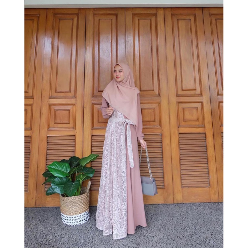 GAMIS BRUKAT ZAVINA DREES moscrepe mix brukat size S M L XL fashion muslim terbaru termurah&terlaris