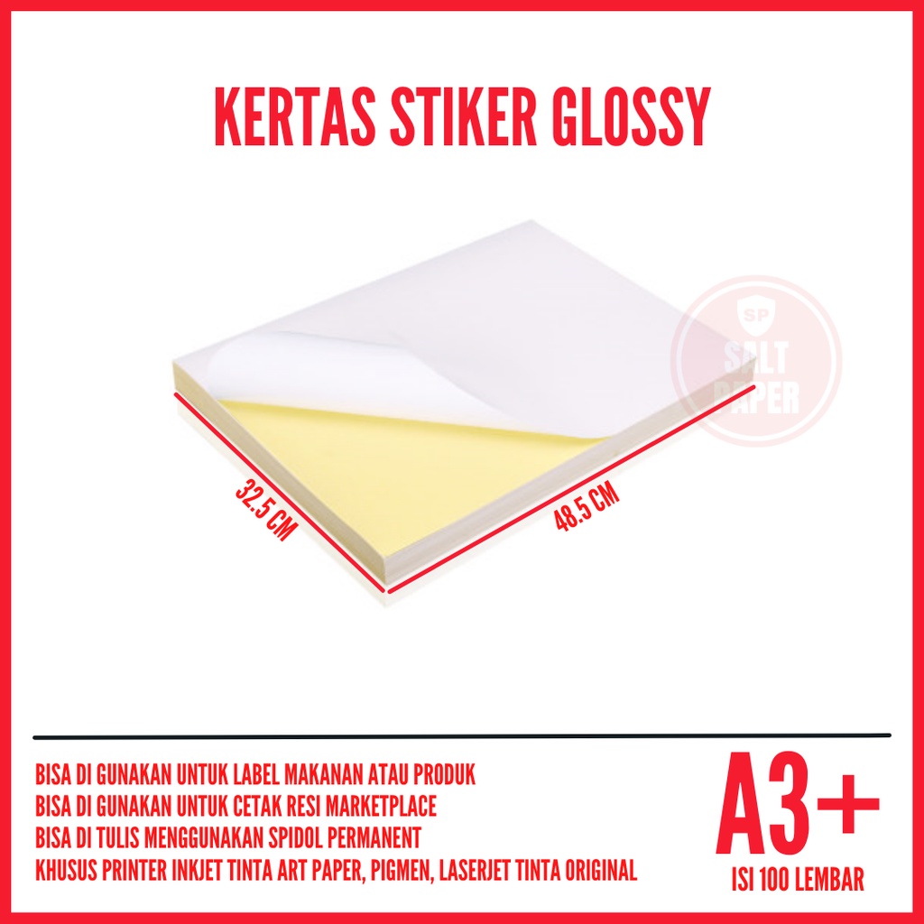 Jual Kertas Stiker A3 Plus Glossy Isi 100 Lembar Kertas Sticker