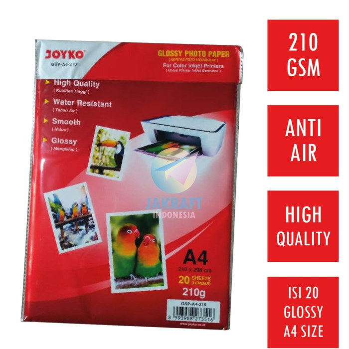 

KERTAS FOTO JOYKO GLOSSY PAPER GSP-A4-210 ISI 20 LEMBAR