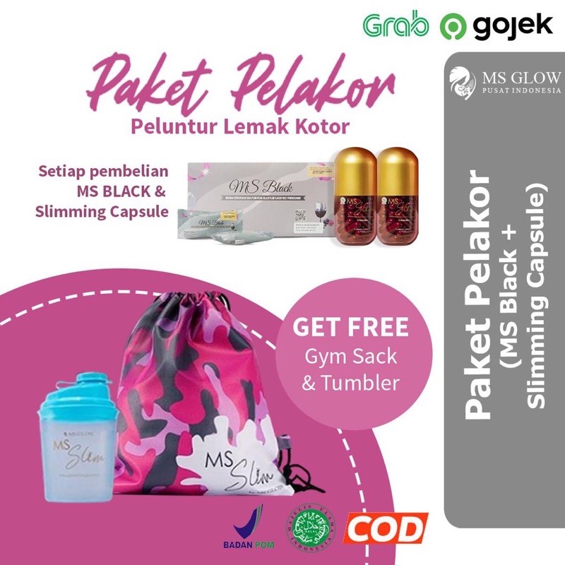 MSGLOW MS GLOW BEAUTY MSSLIM MS SLIM PAKET PELAKOR MS BLACK SLIMMING CAPSULE KAPSUL BODY OIL