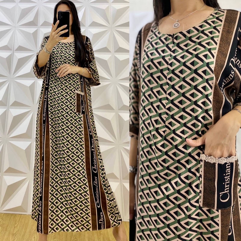 daster tangan 3/4 /tangan 7/8 / busui/panjang viral jumbo /long daster/daster 3/4 /homedress/daster semata kaki/daster gamis-Tk dior spiral hijau