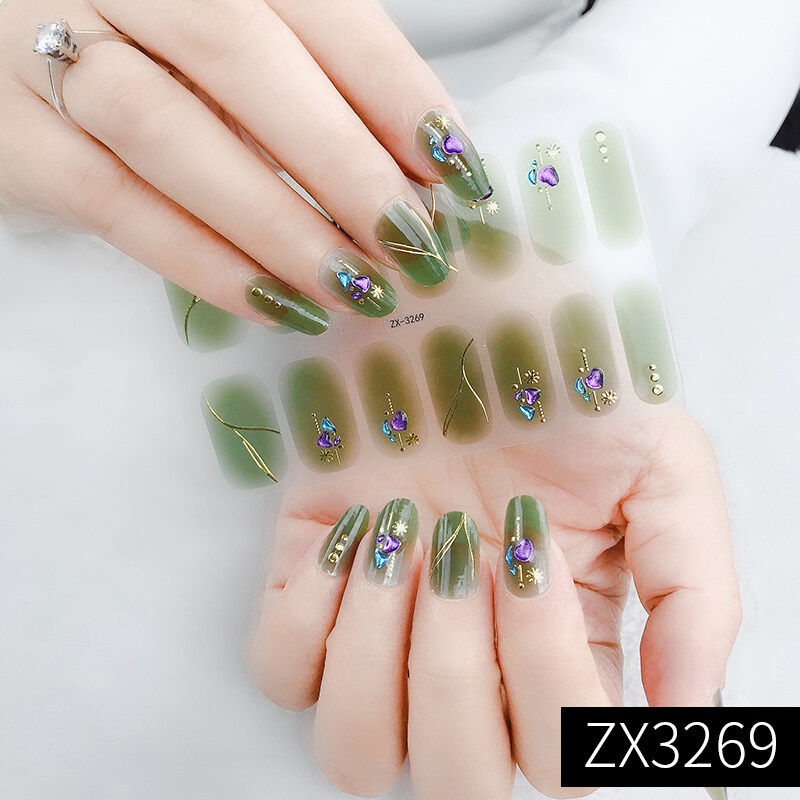 ZX 14Pcs/Set Stiker Kuku 3d Desain Bermotif High End Berlian Mutiara Permata Warna-Warni Untuk Tempel Tahan Air Tahan Lama Menicure Stickers Korea Self Adhesive Fashion Sticker kuku Full Aksesoris Dapat Kupas Mudah Digunakan Dan Dilepas Anti Air Nail Art