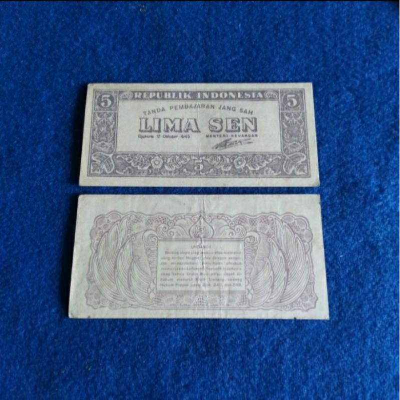 uang kuno 5 sen 1945 asli