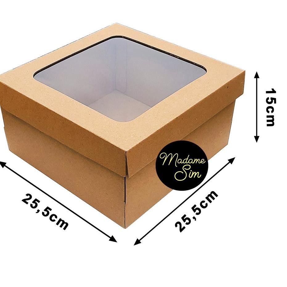 

KOTAK KUE - CAKE BOX 25 x 25 x 15 CM - COKLAT + JENDELA (ISI 10 PCS) !!