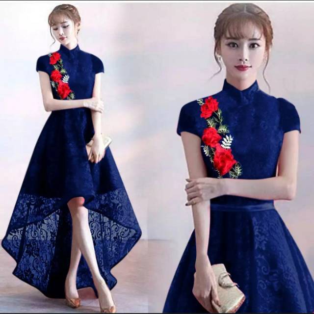 FASION LILY DRESS WANITA  GAUN PESTA BRUKAT LENGAN PENDEK SHANGHAI STYLE  TRENDY