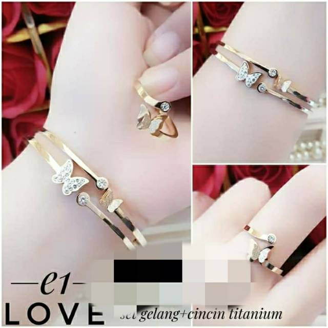 Set gelang cincin titanium