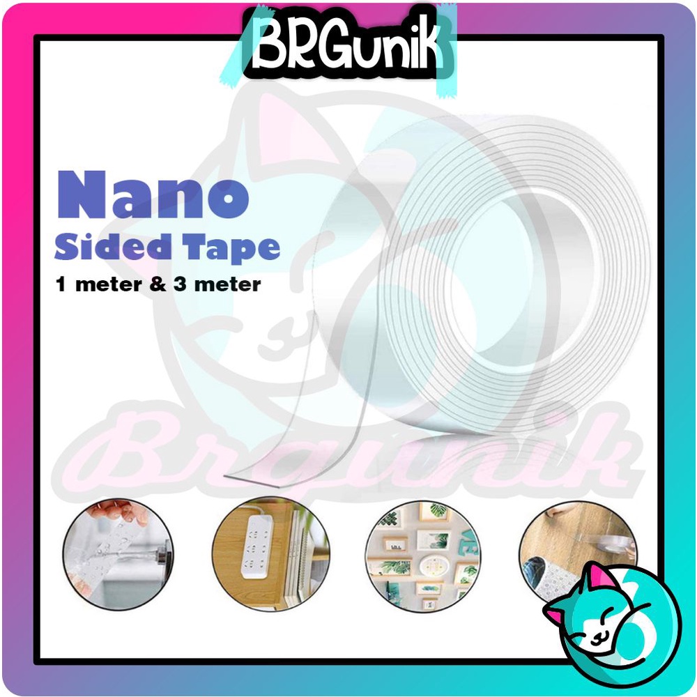 BRGUNIK Double Tape Nano 3 Meter 1 Meter Double Tape Transparan Lakban Nano Panjang 3 Meter Lakban N