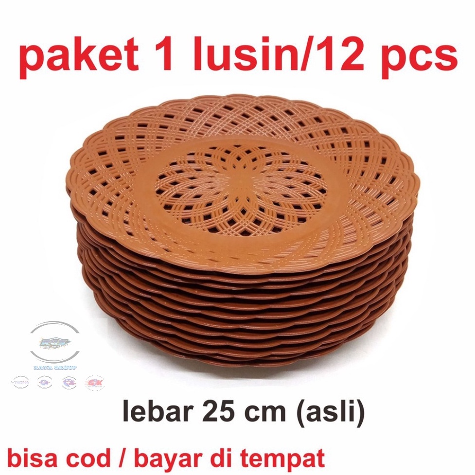 piring Rotan bahan plastik selusin