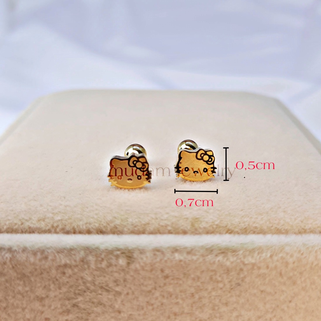 Anting Hook Untuk Anak-Anak dan Dewasa Hello Kitty dan Rabbit Anting Putar Warna Gold