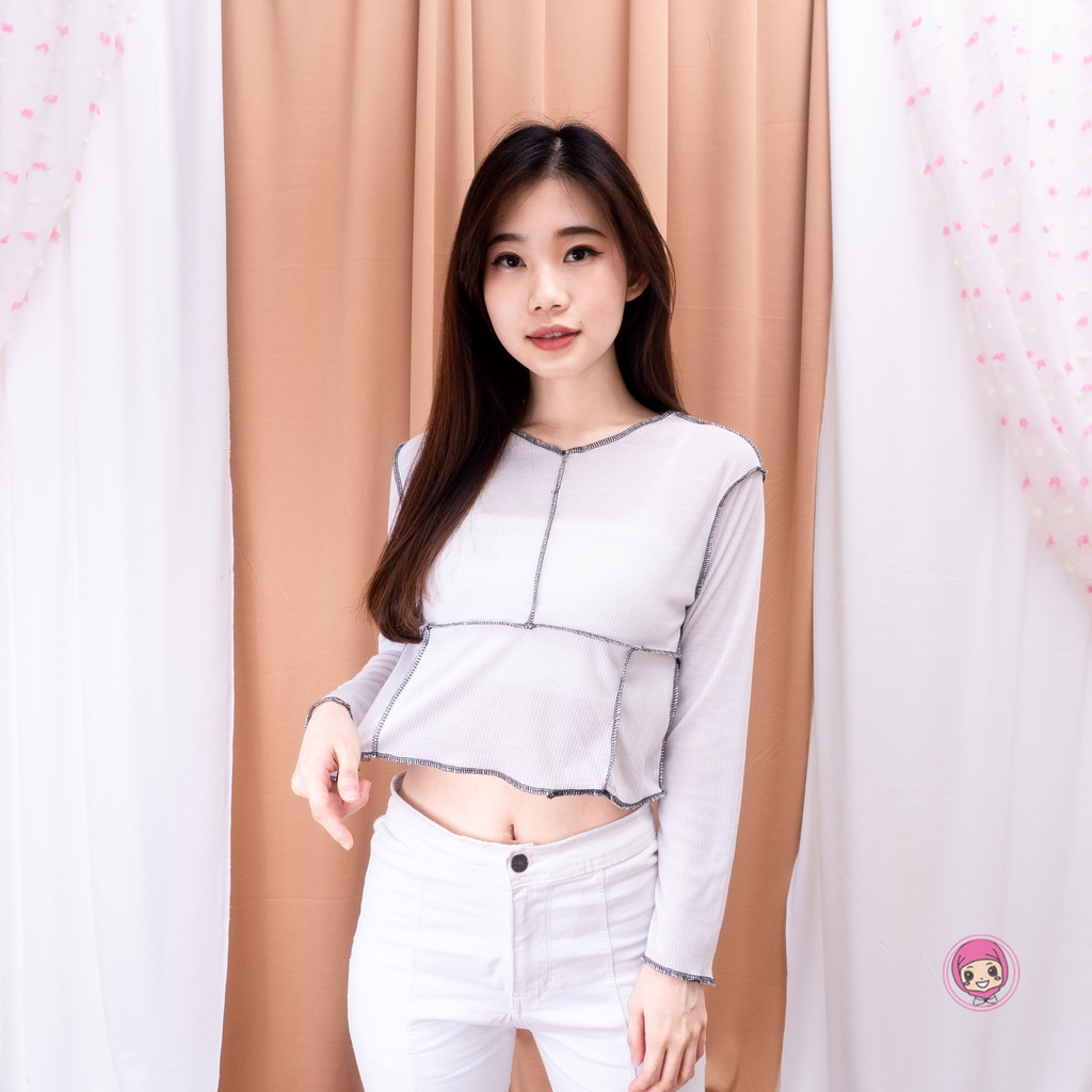 Marie Top Blouse Wanita | Oversize Wanita RIB-PUTIH