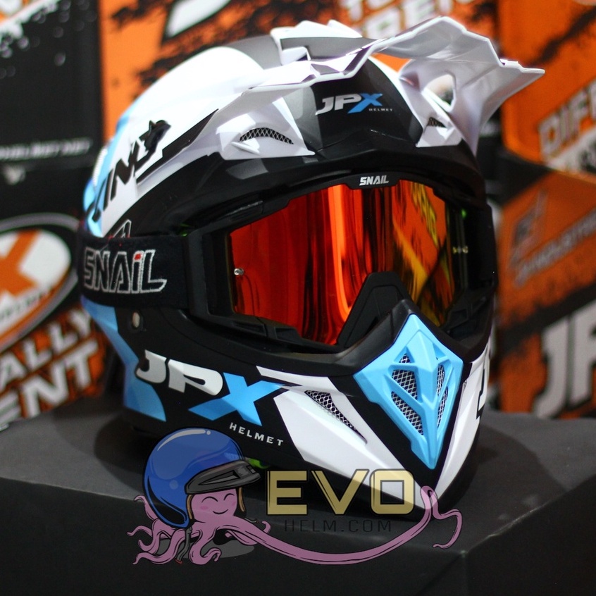 HELM JPX CROSS_FOX1 SERI X37 - PEARL WHITE DOFF + GOOGLE SNAIL (ONGKIR 2 KG) HELM JPX TERBARU