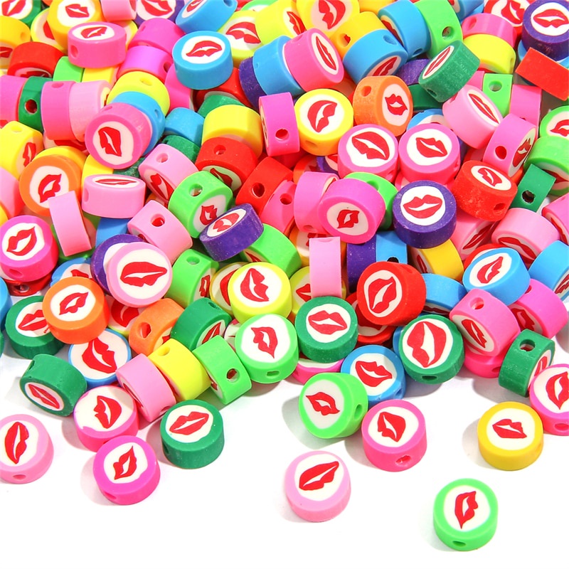 30Pcs/Lot 10mm Clay Spacer Beads Oval Lips Beads Polymer Clay Beads For Jewelry Making DIY Handmade Bracelets Women Accessories