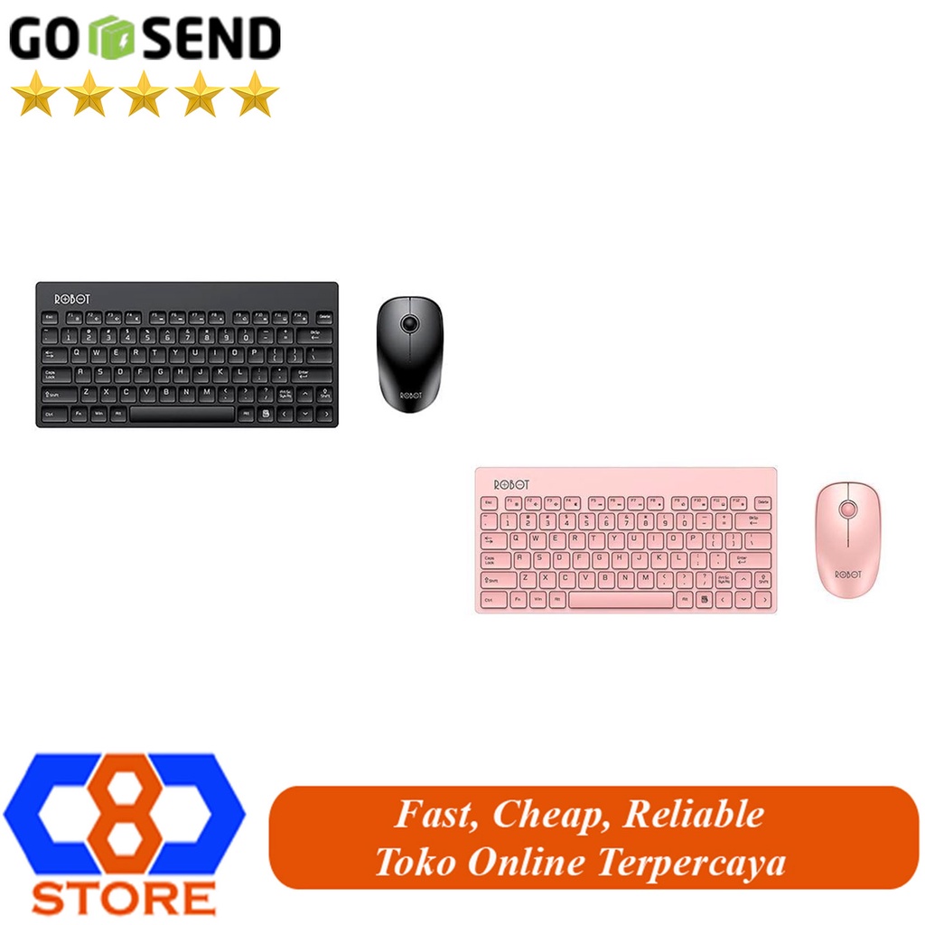 KEYBOARD MOUSE SILENT COMBO MINI PORTABLE ROBOT KM3000 READY WARNA HITAM - PINK