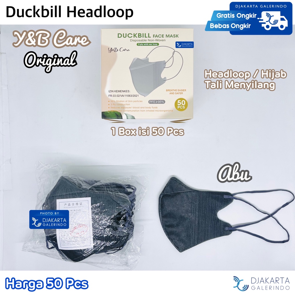 Masker Duckbill Headloop / Duckbill Hijab Mix Warna 1 Box isi 50 Pcs