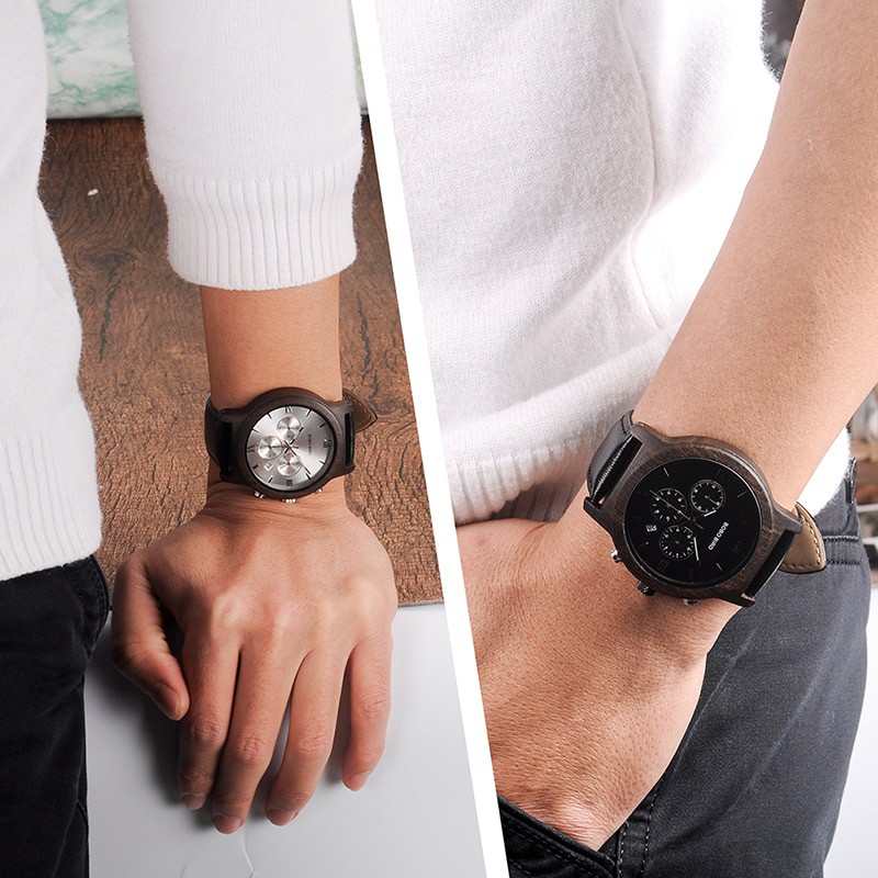 Jam Tangan Kayu Leather Strap - WP28 - Black / Jam tangan Pria / Jam Kayu / Jam Kulit / Jam Analog