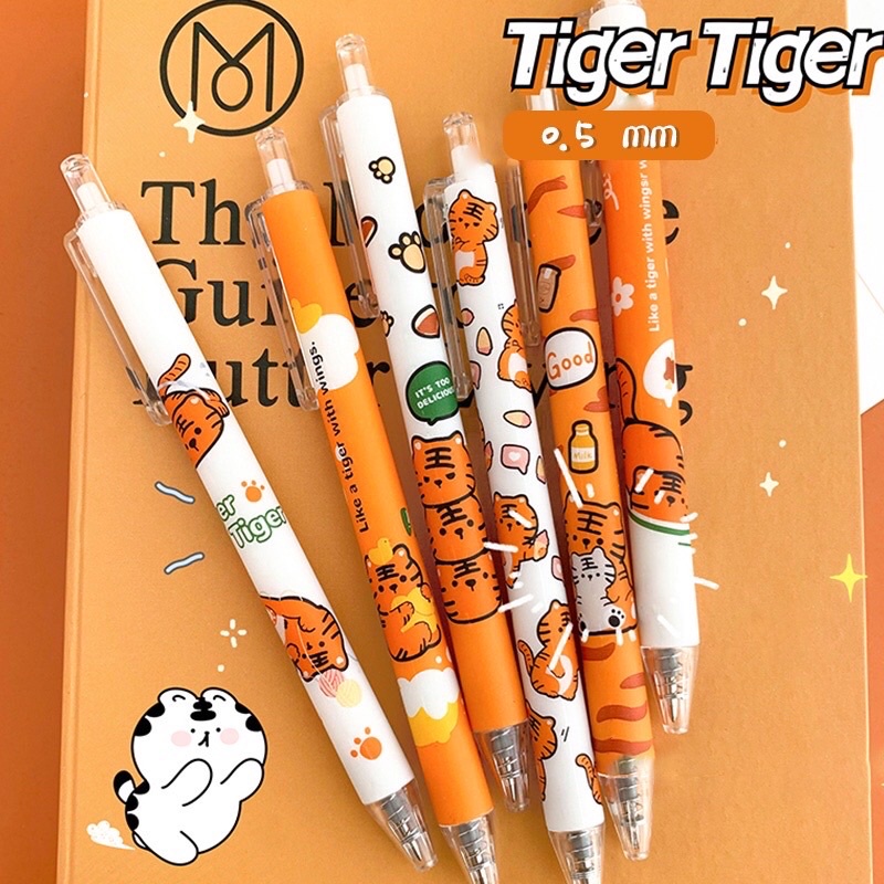 TIGER  1 PCS Pen Gel Retractable Black Ink 0.5 Fancy Cute Pretty Korean Style Japanese Kawaii Cartoon For Student Pulpen Mekanik Tinta Hitam Lucu Unik Imut Karakter Kartun Cantik Gaya Korea Jepang Lovely Pelajar Aesthetic