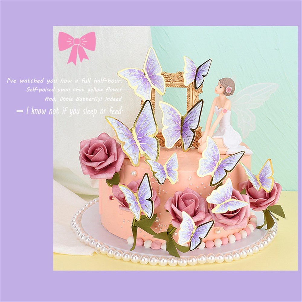 Suyou Cake Topper Handmade Motif Kupu-Kupu Untuk Dekorasi Kue Ulang Tahun / Pernikahan