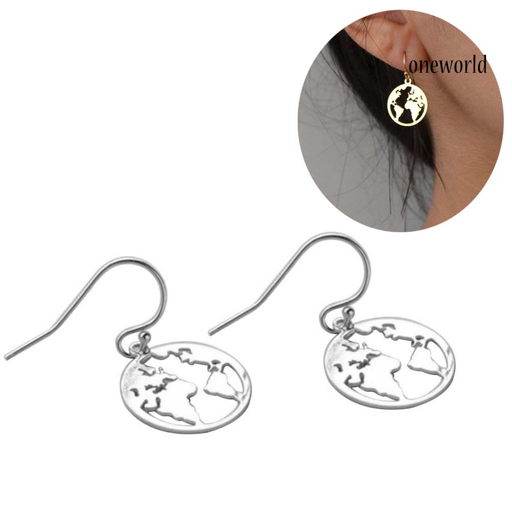 OW# Fashion Women World Map Hollow Earth Dangle Hook Earrings Jewelry Christmas Gift