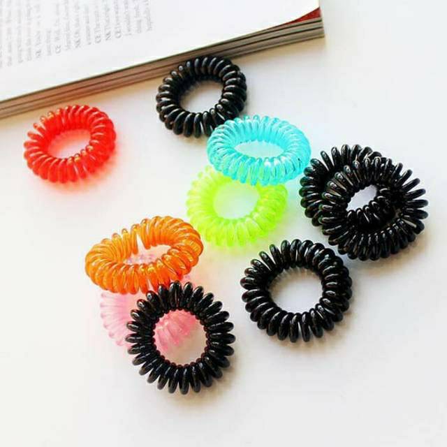 KUNCIR IKAT RAMBUT KABEL HITAM WARNA WARNI IKAT SPIRAL MINI AKSESORIS WANITA ANAK / STIPPPA