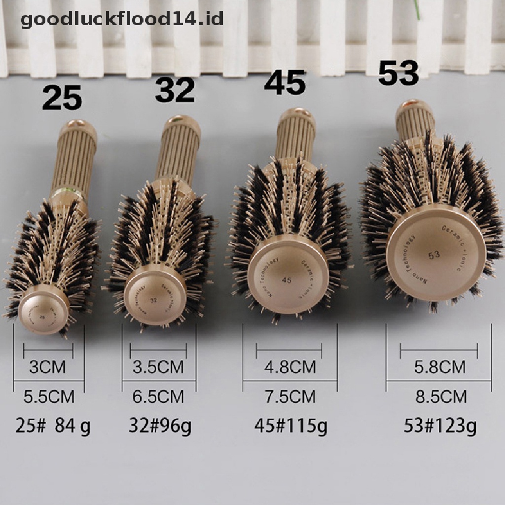 [OOID] Professional Thermal Ceramic Ionic Round Barrel Anti Slip Handle Gold Hair Brush ID