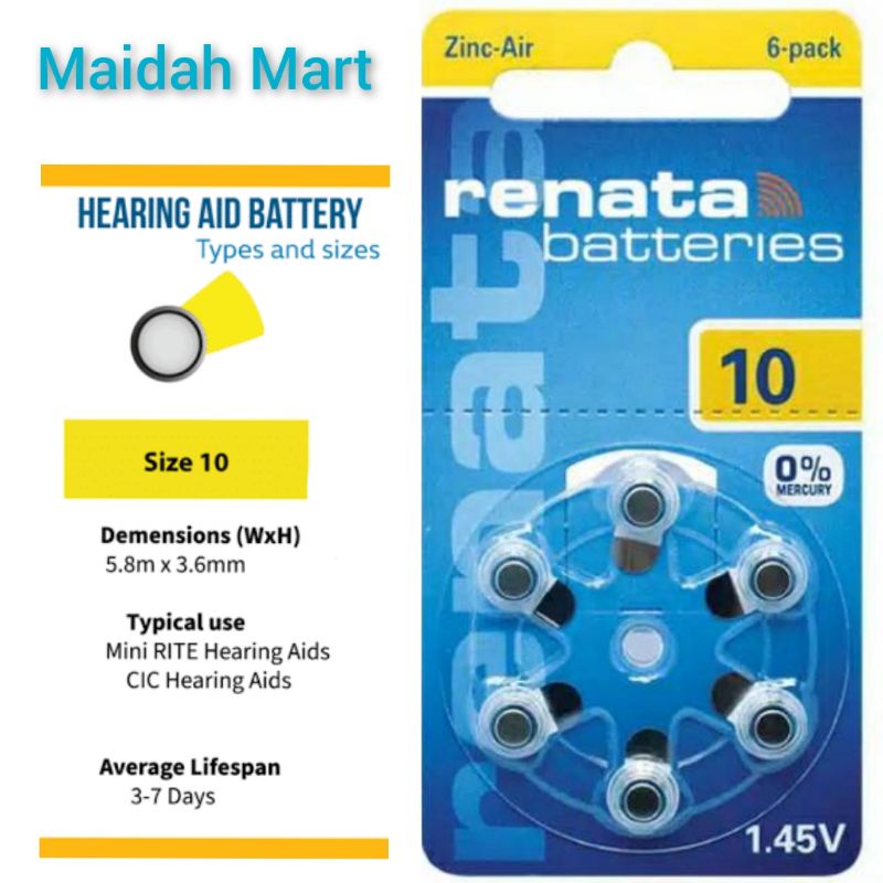 Baterai A10/ PR70/ ZA10/ PR230H Hearing Aid Battery tersedia Merk Renata Signia Zenipower Merk Spesialis Alat Bantu Dengar