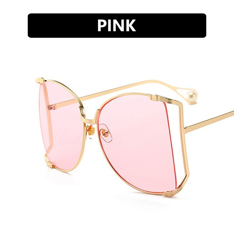 【YUZHU】COD Barat Bingkai besar Pearl berongga Mode tidak teratur Logam Sunglasses untuk Wanita