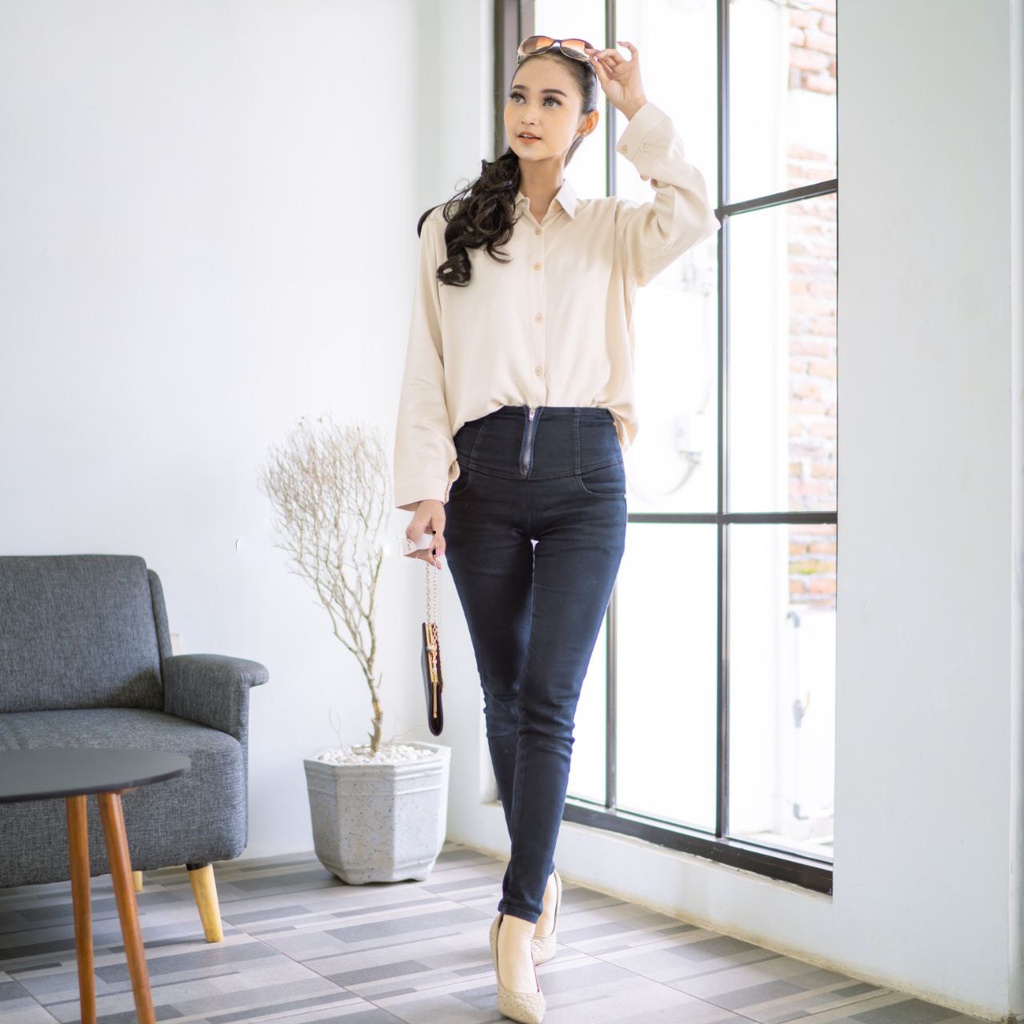 Terbaru - Kemeja Wanita Polos Lengan Panjang Premium | Baju Kerja Atasan Wanita Kemeja Lengan Panjan