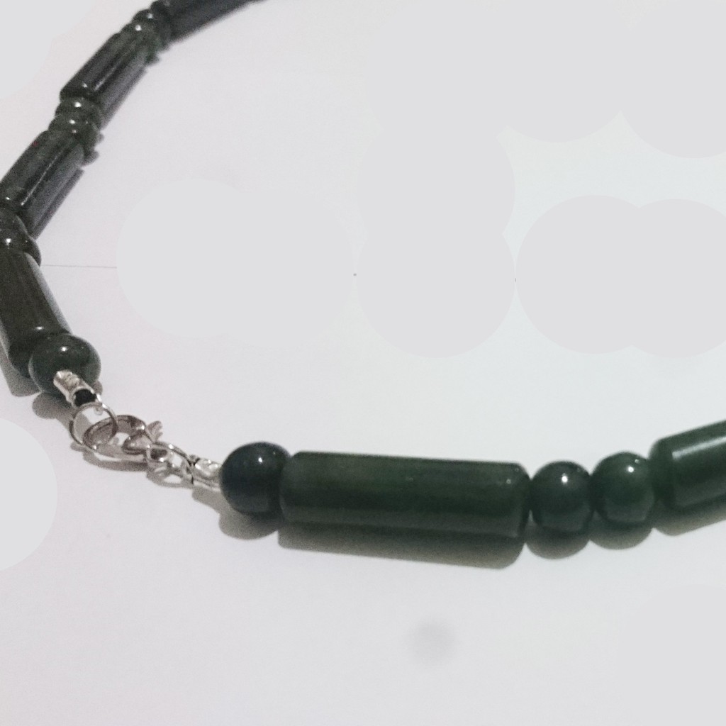 Kalung Giok Black Jade Aceh Super Terapi Model Bulat Tabung Keren