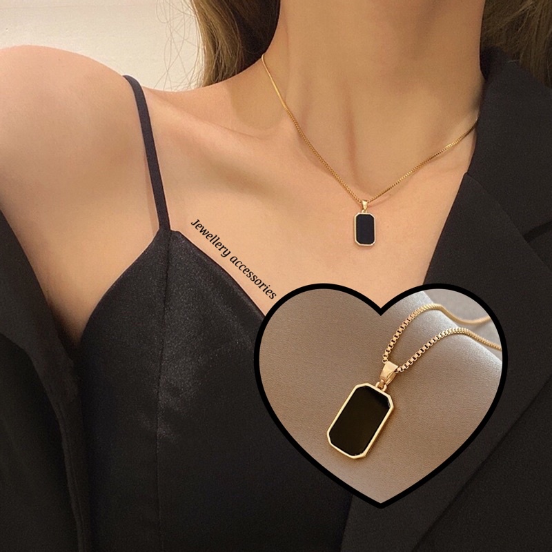 Kalung Titanium Black Square Look Mewah Korea Fashion Style