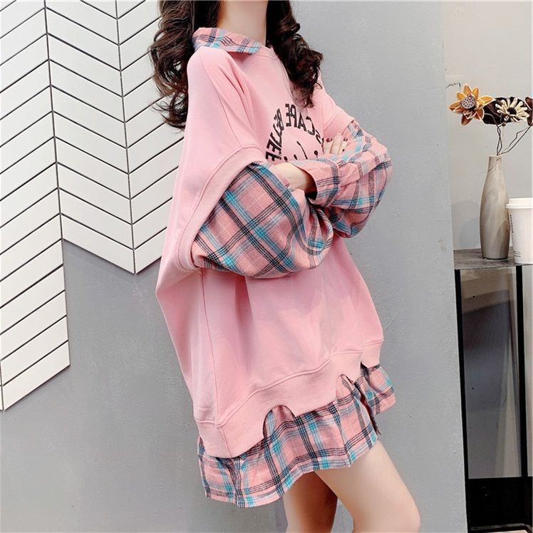 Plaid Shirt stitching Plush thickened fake two-piece sweater women's autumn and winter 2021 design s