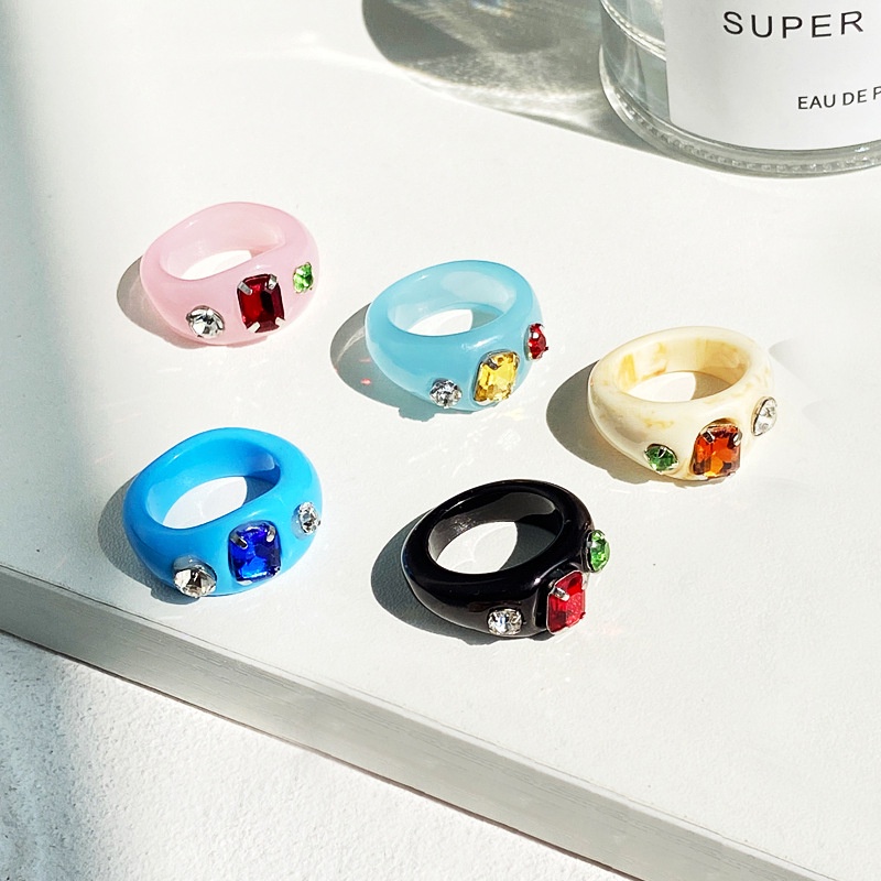 Gaya Korea Kreatif Asetat Resin Cincin Wanita Akrilik Berlian Cincin Warna Jelly Cincin Jari Telunjuk Knuckle Rings